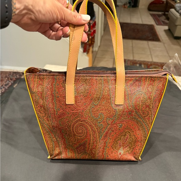 Etro Burgundy Paisley Zip Top Tote Handle Bag
Neon Trim Accents - Picture 2 of 16